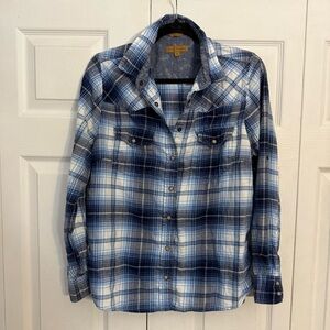 Jachs Girlfriend Blue and White Plaid Flannel 100% Cotton Button Down Shirt M